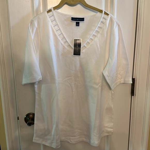 Karen Scott Tops - Karen Scott Large 100% Cotton short sleeve blouse NWT